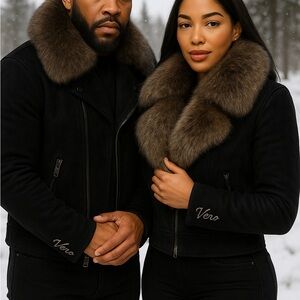 Men's Black Jacket with Fur Collar